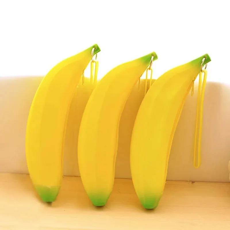 

Yellow Banana Silicone Pencil Case Stationery Storage Bag Coin Purse Key Wallet Promotional Gift жовтий