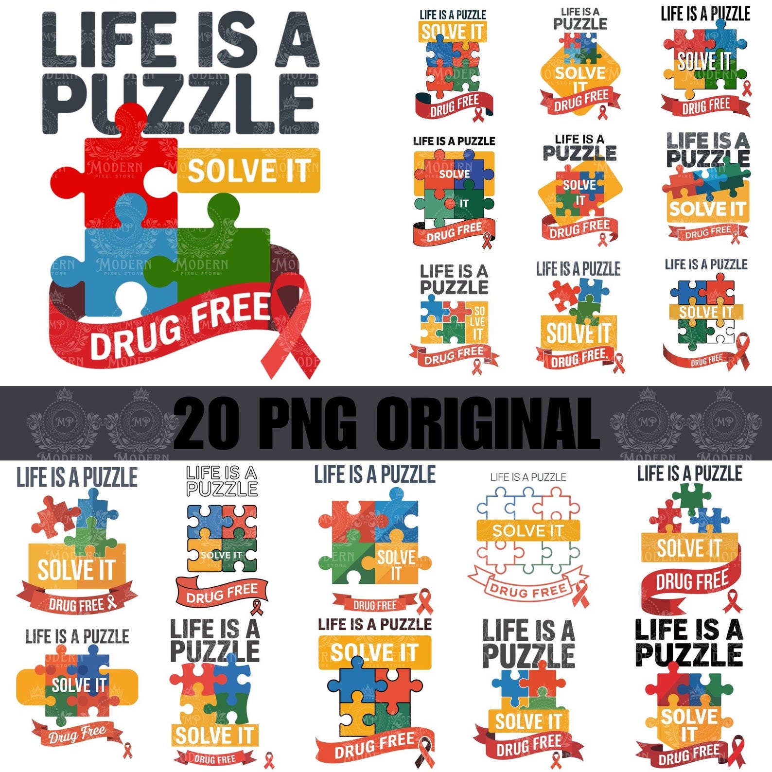 20 Life Is A Puzzle Solve It Drug Free PNG SVG T-Shirt Design | Drug Free Awareness PNG | School Spirit Tee Design | Red Ribbon Week Shirt L