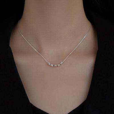 S925 Sterling Silver Lucky Beads Beanie Necklace Women's Light Luxury Design Sense Grain of Rice Necklace Autumn and Winter Ins Gift