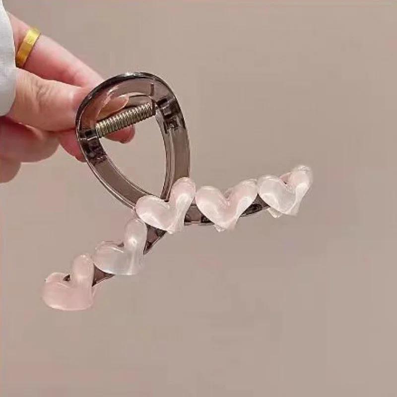 Elegant Jelly Heart Hair Claw Clip Acrylic Non Slip Strong Shark Hair Jaw Grab for Women Girls Summer Headdress Accessories