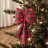 18.9x9.84in Christmas Tree Toppers Plaid Bow Handmade Large Plush Flocking Fabric Bow Hanging Ornaments