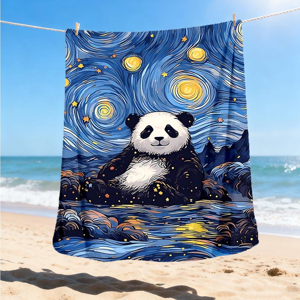 1pc Panda Night Sky Print Outdoor Blanket, Lightweight Polyester,