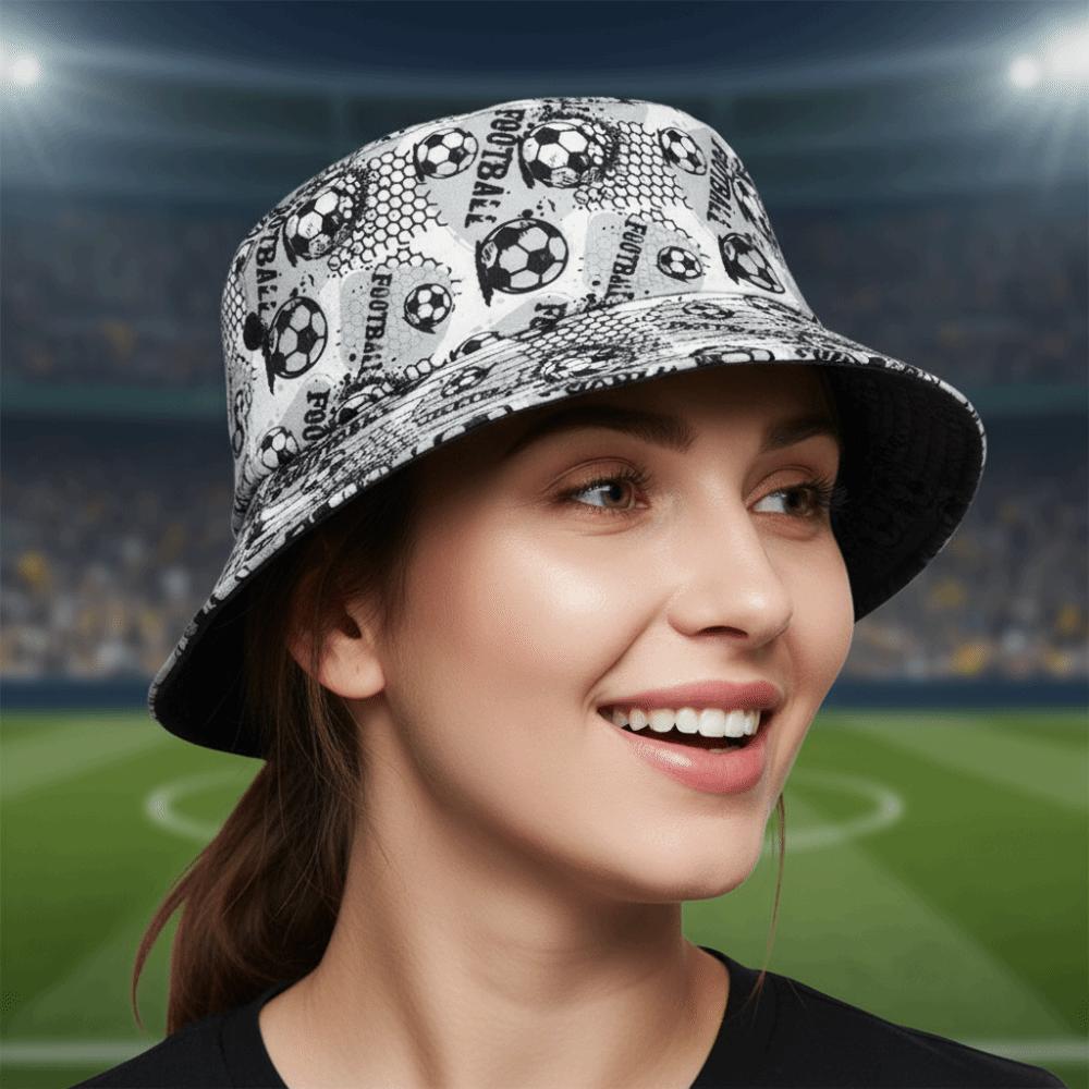 Folding Soccer Pattern Bucket Cap Korean Style Football Fisherman Hat Sunscreen Basin Cap Work