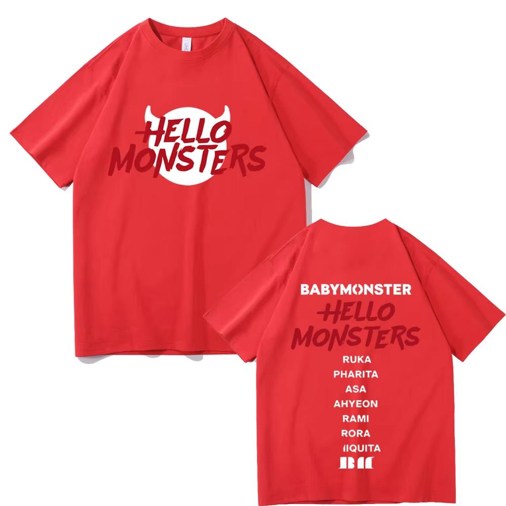 T-shirts Babymonster Hello Monsters World Tour T-shirt à Imprimé Double Face Mode Homme Décontracté Oversize Coton Manches Courtes