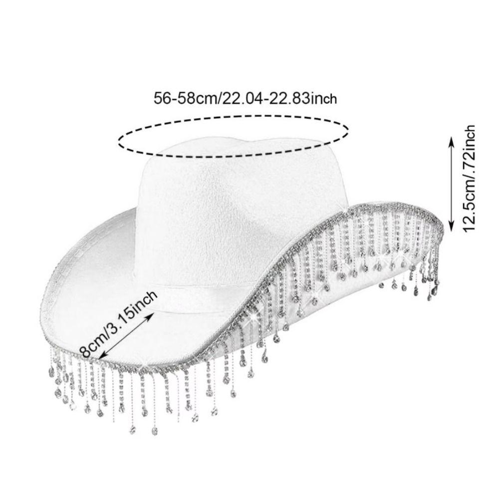 3pcs/Set Bandana Stage Performance Hat Rhinestone Tassel Heart Sunglasses Western Cowboy Hat Solid Color 3pcs/Set