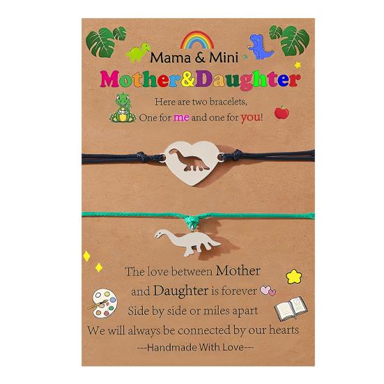 Mother Day Bracelet Dinosaur Element Handmade Heart Pendants Adjustable Size Women Wristband Meaningful