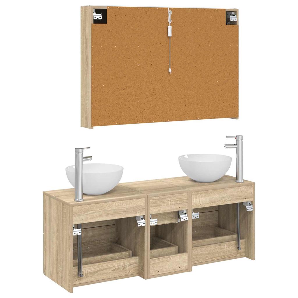 Bathroom Furniture Set 4 Pcs Sonoma Oak Engineered Wood and Glass