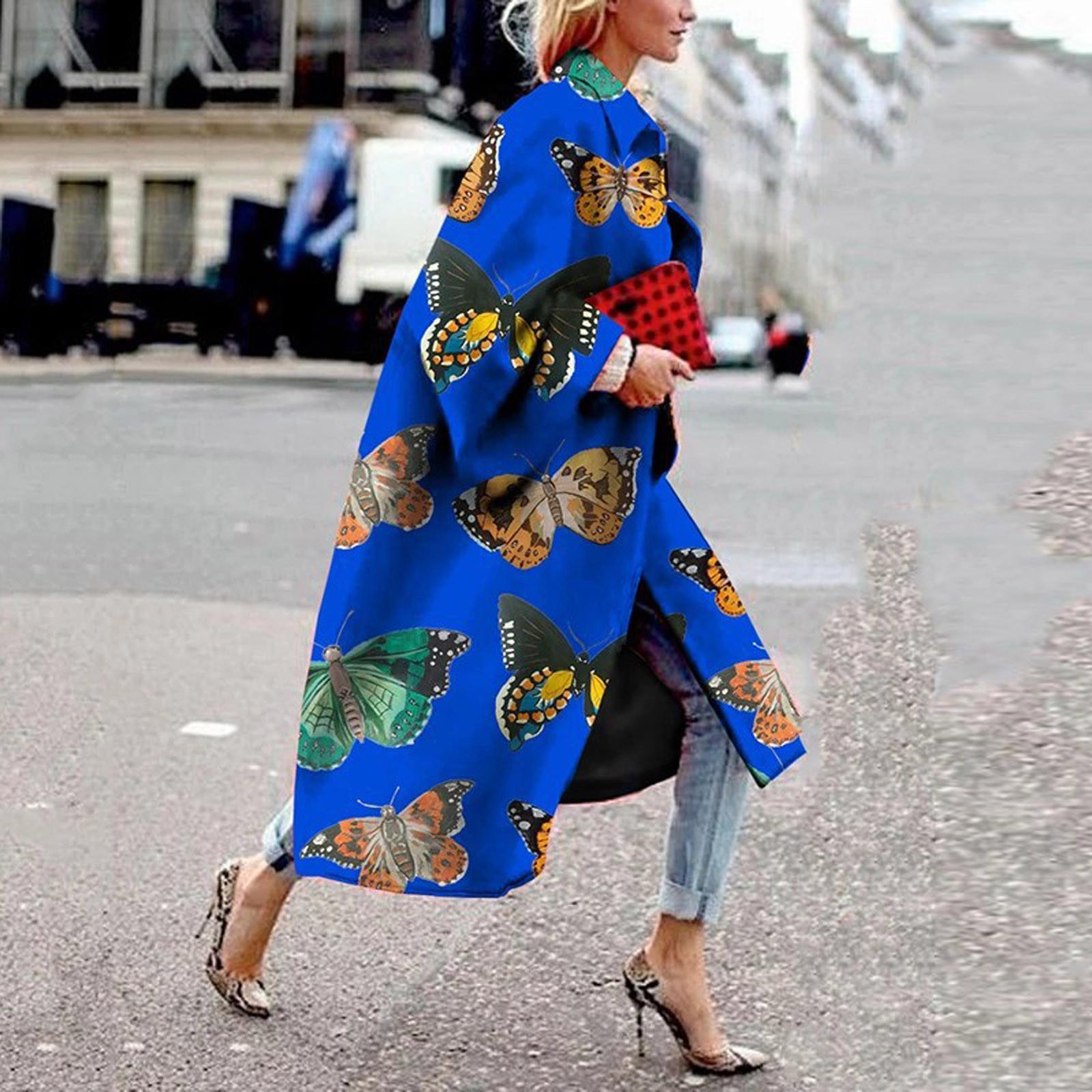 

Модная женская карманная куртка с принтом, верхняя одежда, кардиган, пальто, длинный плащ XXXL