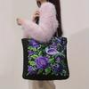 Ethnic Style Flower Embroidery Canvas Tote Bag Large Capacity Shoulder Handbag for Women