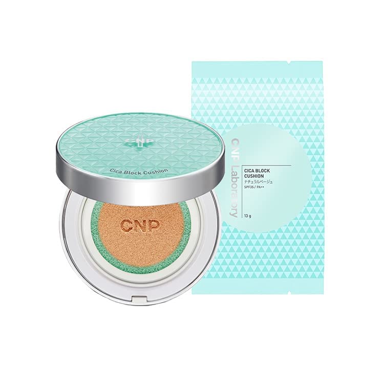 CNP CICA Block Cushion Natural Beige 13g SPF35 CICA Cica Cushion Reduces Covers and Conceals Dark Contains CNP Korean Cosmetics #23 (13g + Refill)