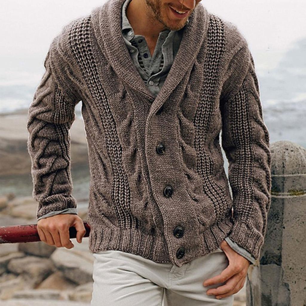 Men's Solid Color Cardigan Button Knitted Casual Fashion Lapel Sweater