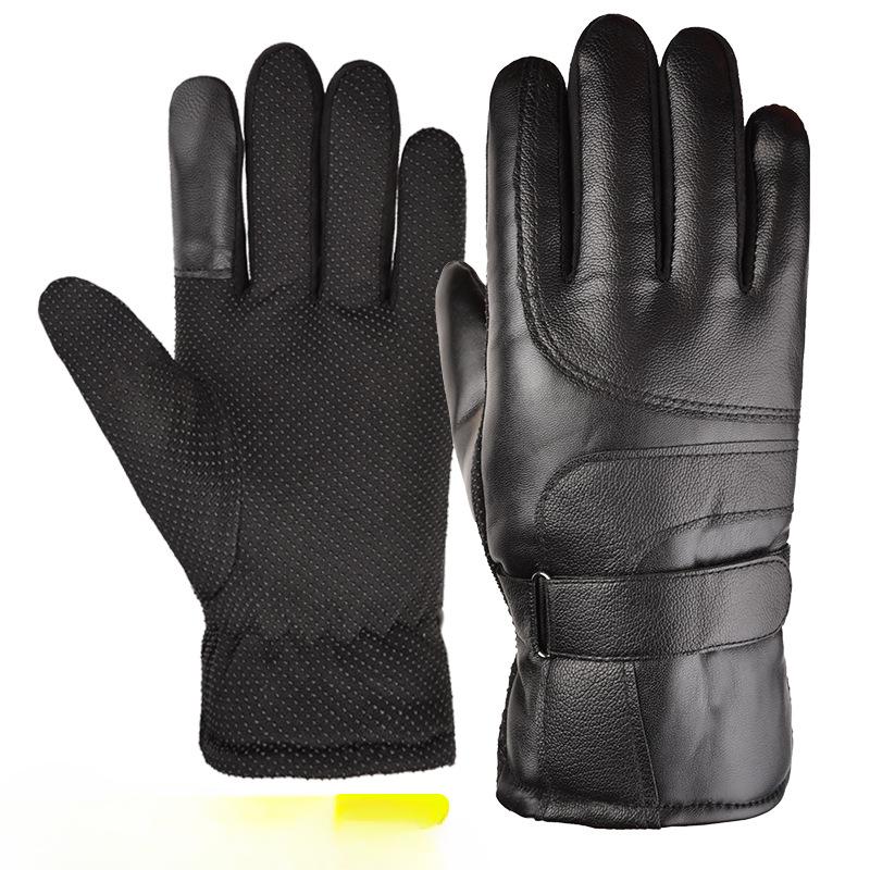 

Теплые кожаные перчатки для мужчин и женщин, парные, утолщенные, бархатные, водонепроницаемые, морозостойкие, для велоспорта на открытом воздухе, с сенсорным экраном, осенне-зимние перчатки One size