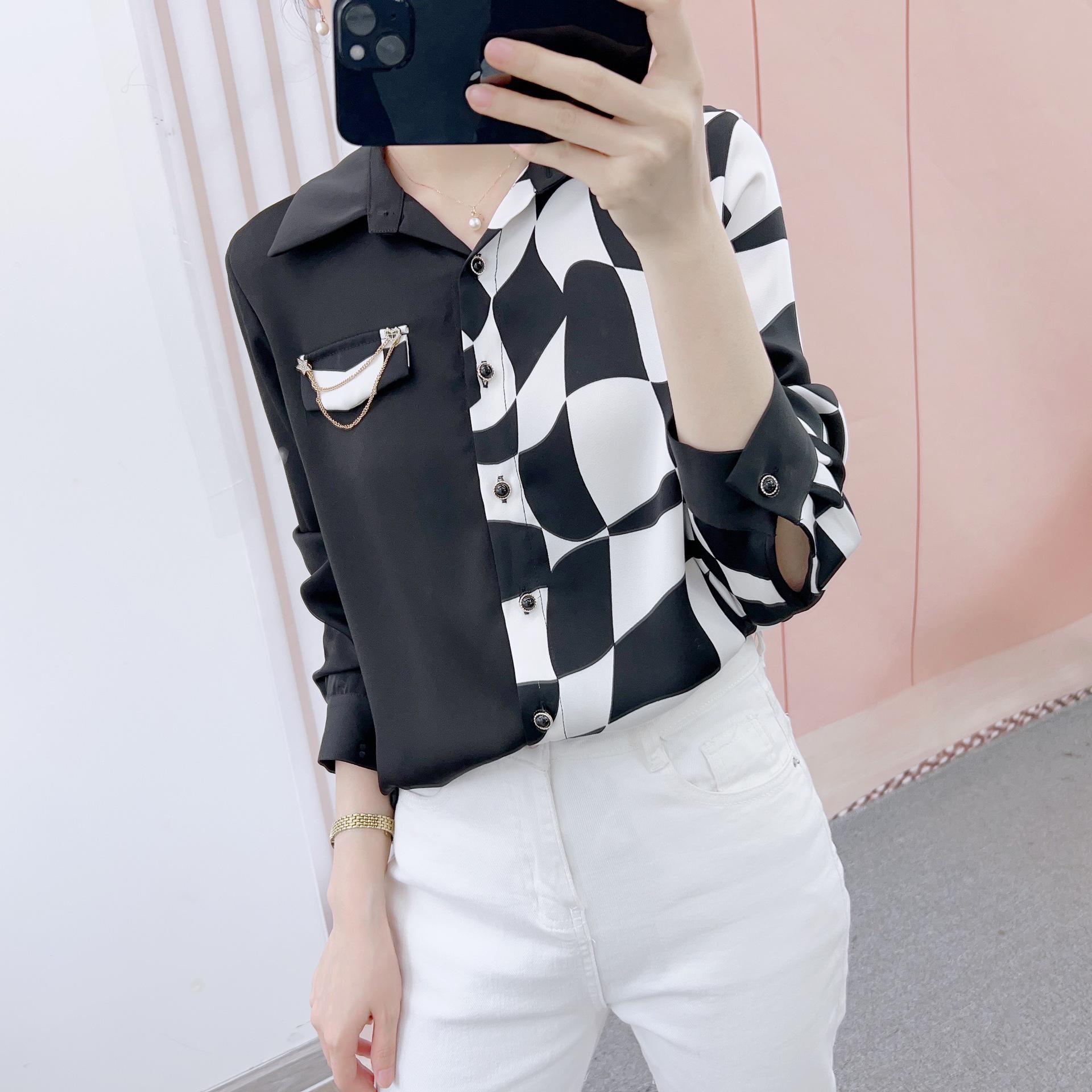 

Clearance Hanpai Women s Fashion Plaid Button-Up Blouse - Korean Style, Versatile Casual Wear for Spring & Autumn M (45-54 kg) чёрный