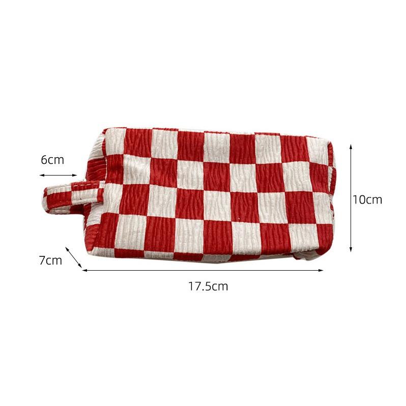 Cute Floral Makeup Bag Portable Cosmetic Bags Zipper Plaid Brushes Pouch Case for Women