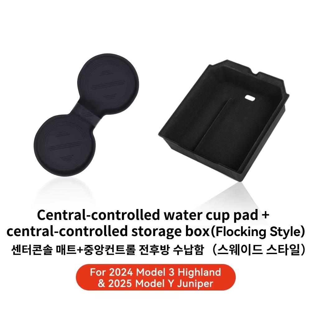 YZ For Tesla Highland Model 3 Y Juniper Hidden Storage Center Console Armrest Front and Rear Layered Grid ABS Organized Flocking