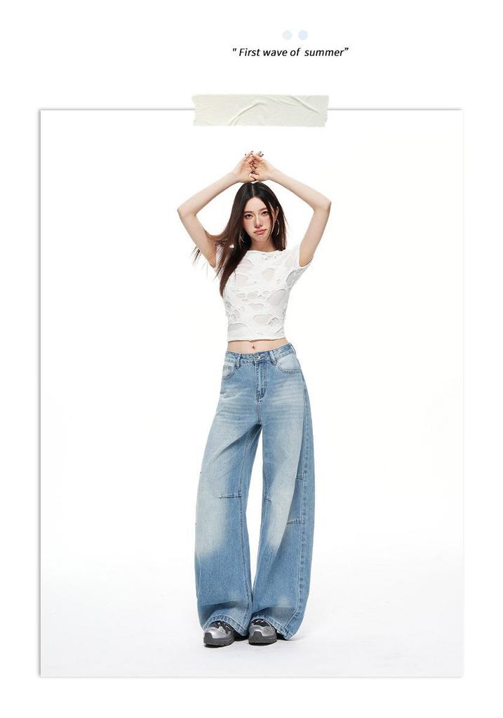 Washed blue wide-leg jeans women's summer high-waisted and thin wide-leg pants direct jeans women