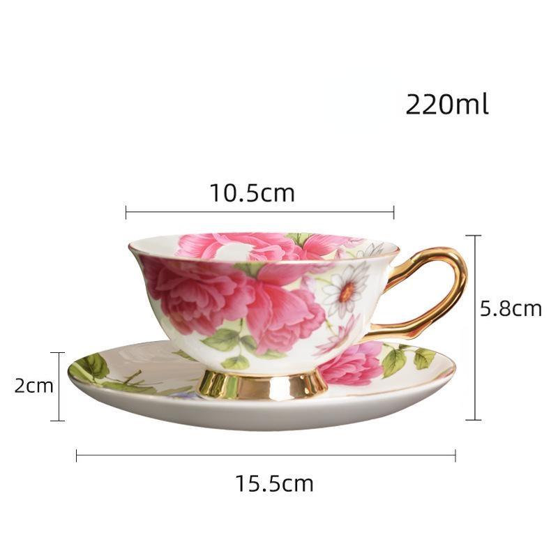 

Набір із 220 мл кавових чашок і блюдець з тонкого кістяного фарфору, Квіткова порцелянова чашка для чаю із золотою ручкою, Кавова чашка в стилі світлої розкоші із золотою облямівкою 012