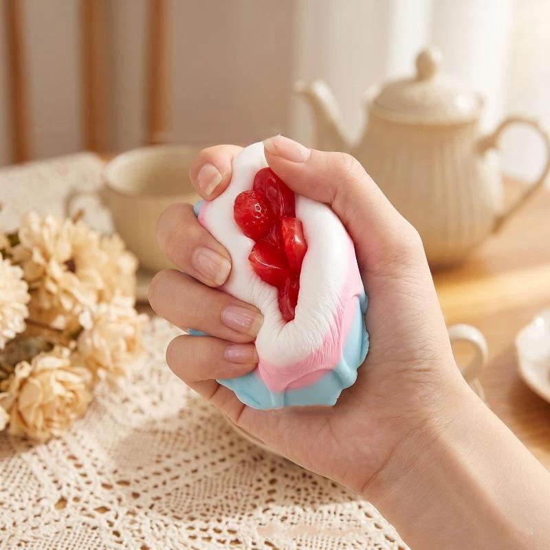 Jumbo Simulation Strawberry Cake  Pu Slow Rising Cute Squeeze Toy For Backpack Pendant Decoration