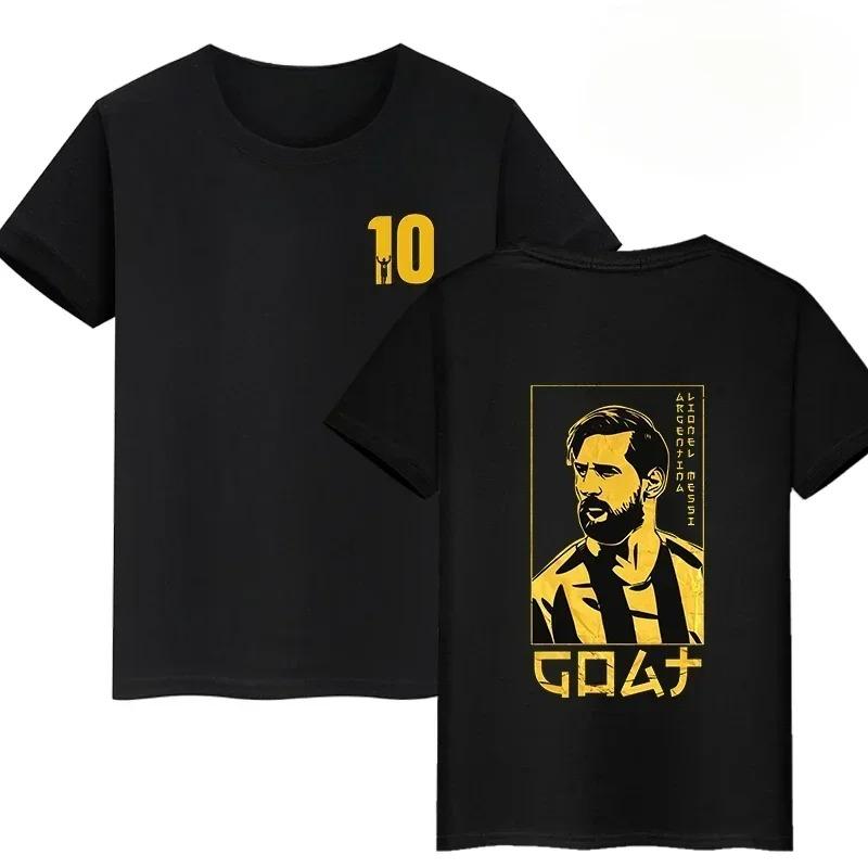 Lionel Messi #10 GOAT Argentina Double-Sided Print T-Shirt, Unisex Soccer Fan Streetwear Tee, 100% Cotton Casual Football Top