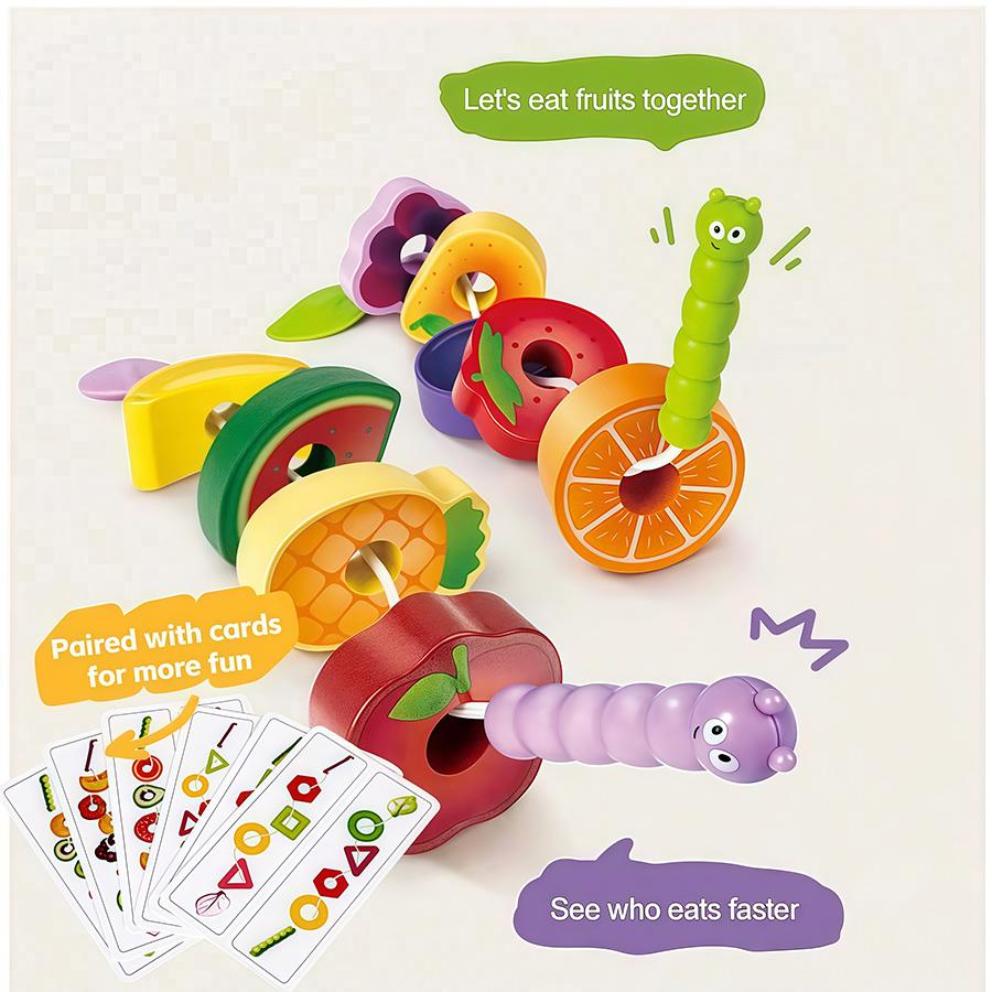 Montessori Threading Toys for Toddlers,Fruit Shape Image Cognition Learning ,Classifying And Stacking Fine Motor Skills Toys