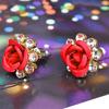 Women's Fashion Rose Flower Ear Studs Rhinestone Inlaid Earrings Jewelry Gift