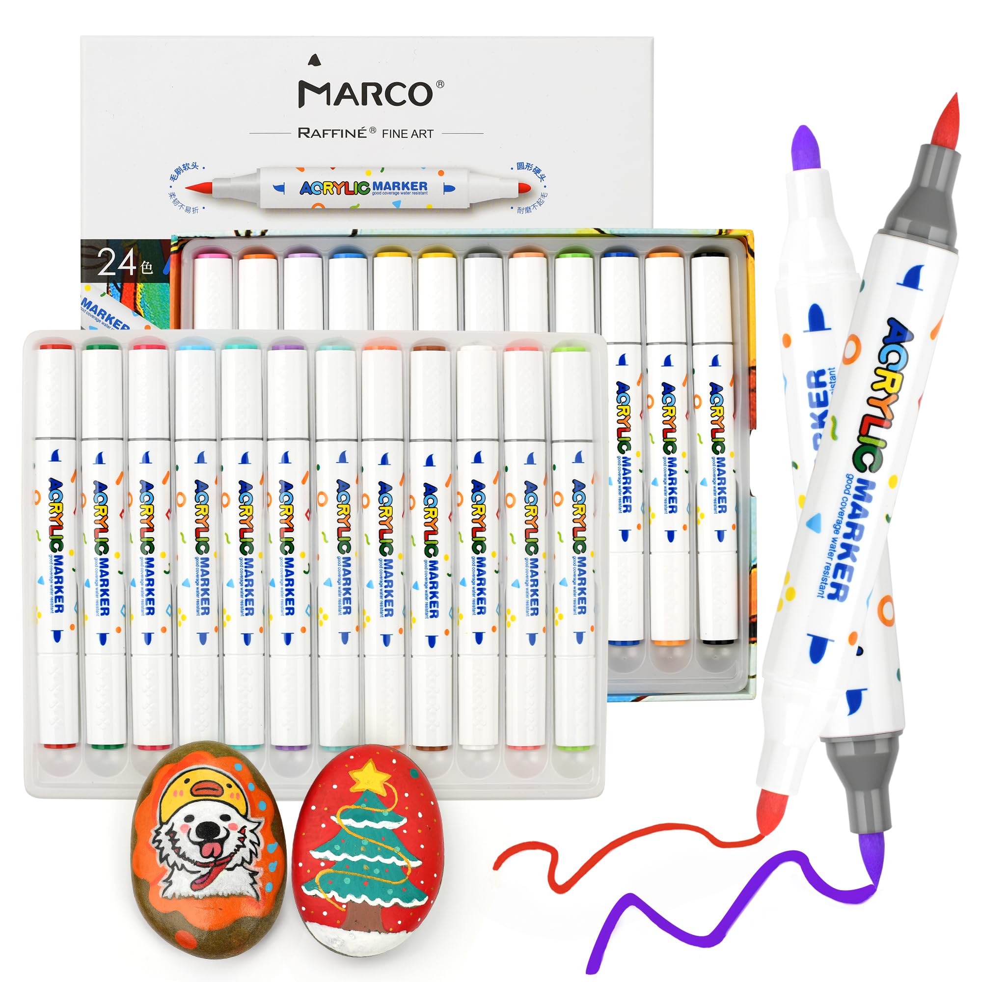 

Marco Marker 24 Acrylic Pens with Cotton Hard and Soft Broad Opaque Strong for Art and Acrylic Plastic and DIY 24 Pens Double-Ended Pens, Colors,