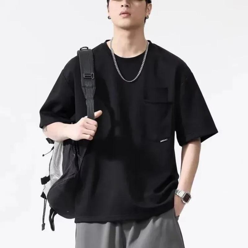 Men Brown Big Pocket Crew Neck Oversized T Shirt