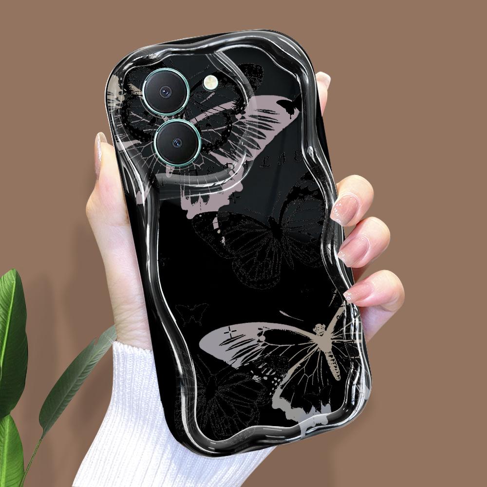 Carcasă cu model de desene animate drăguț cu textura cremă, cu margine ondulată, husă din silicon moale, husă pentru telefon pentru Vivo