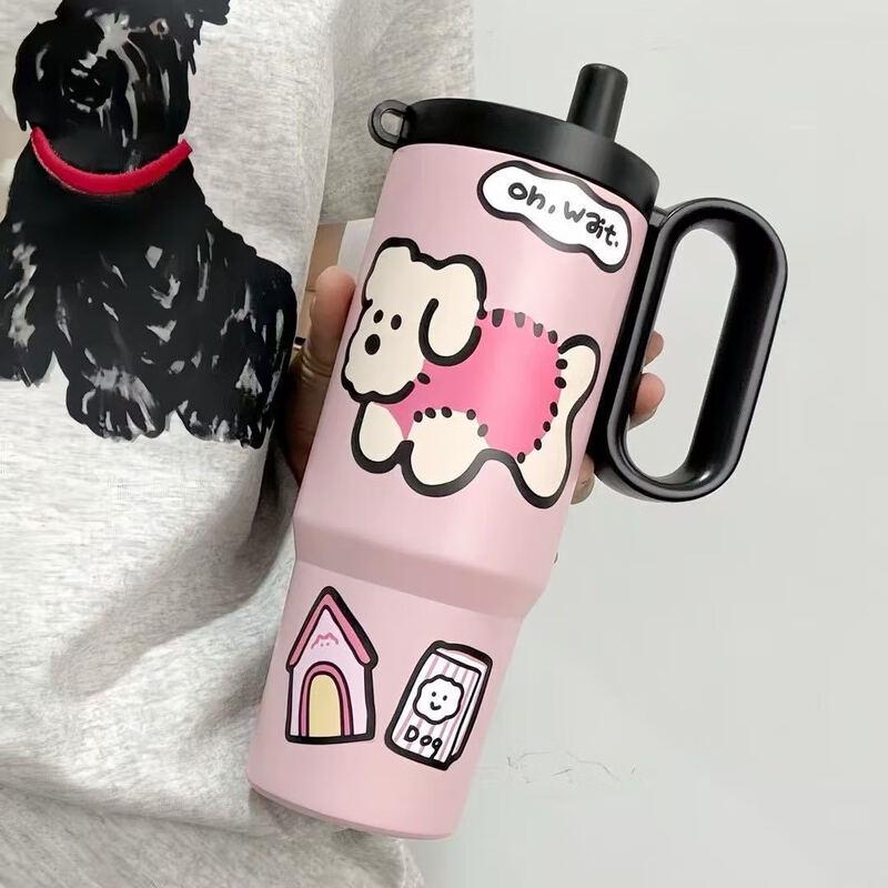 Portable Insulated Stainless Steel Straw Cup with Handle