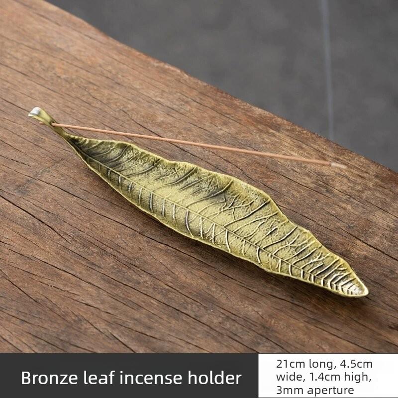 Portaincenso a Foglia Lunga per Bastoncini di Palo Santo Raccogli Cenere in Metallo Bruciatore Censer Accessori Arredo Casa Meditazione Yoga