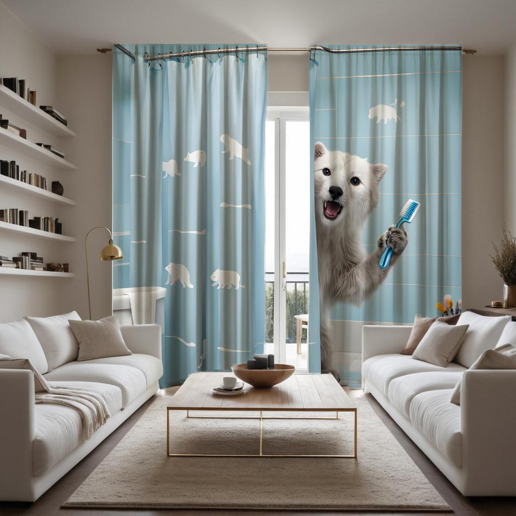 2pcs HD Polar Bear decorative curtain with brush Blue tie digital printed curtain Home Decoration style Decoration living roo