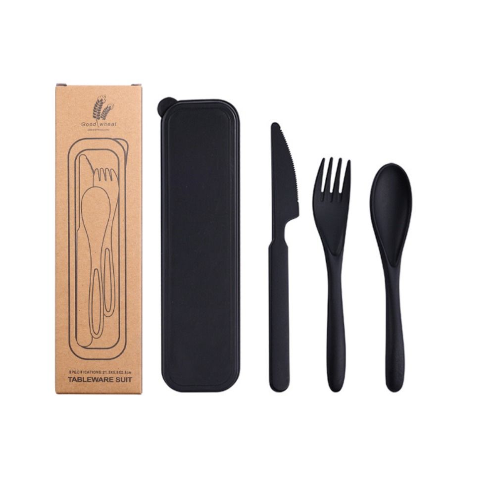 Wheat Straw Travel Utensils With Case Camping Spoon Fork Camping Utensil Set  Picnic Hiking