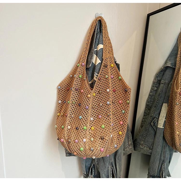 Woven Beaded Casual Women's Shoulder Bag New Fashionable and VersatileTote Bag Shopping Handbag