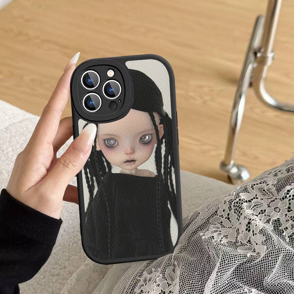 Dark Cute Girl Doll Art Phone Case For IPhone 16 15 14 13 Pro Max 11 12 Plus Leather Silicone Cover