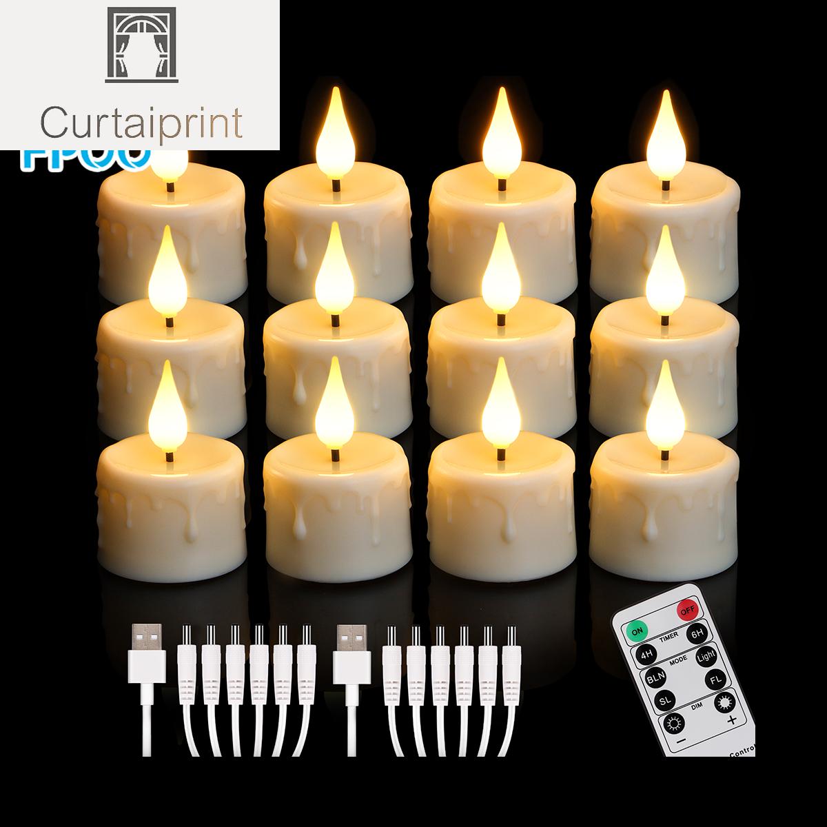 

Упаковка из 12 перезаряжаемых свечей с дистанционным управлением, беспламенные мерцающие свечи для свадьбы, дня рождения, дома, декоративные электронные светодиодные свечи Ivory
