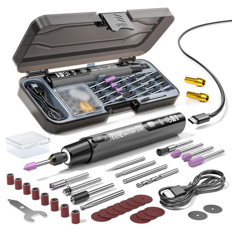 Portable Mini Electric Grinding Pen, Digital Display Cordless Rotary Tool with LED Light for DIY Craft Projects