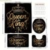 1/4 Stück Goldene Krone Druck Duschvorhang Set, Dekorative Badezimmergarnitur Enthält Duschvorhang, Rutschfeste Bodenmatte, Toilettensitz