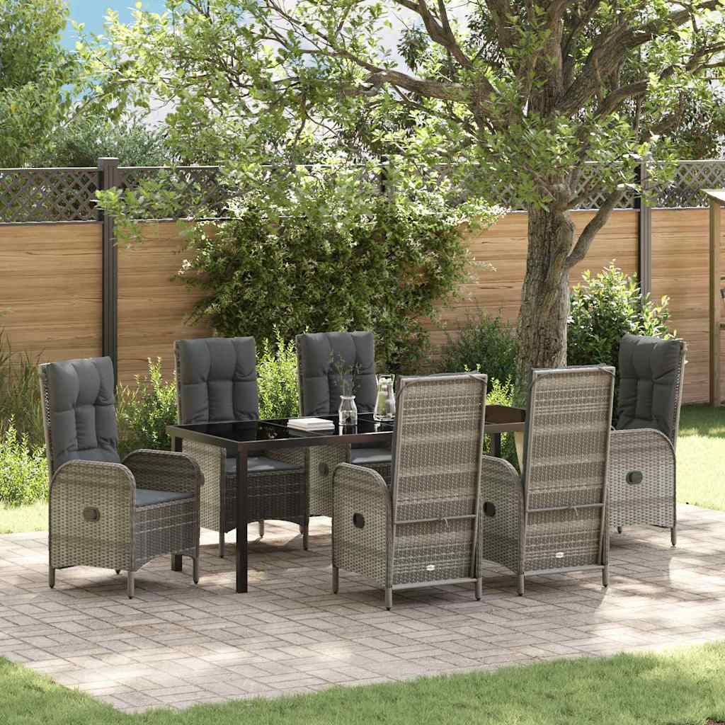 Garden Dining Set with Cushions 7 pcs Grey Poly Rattan