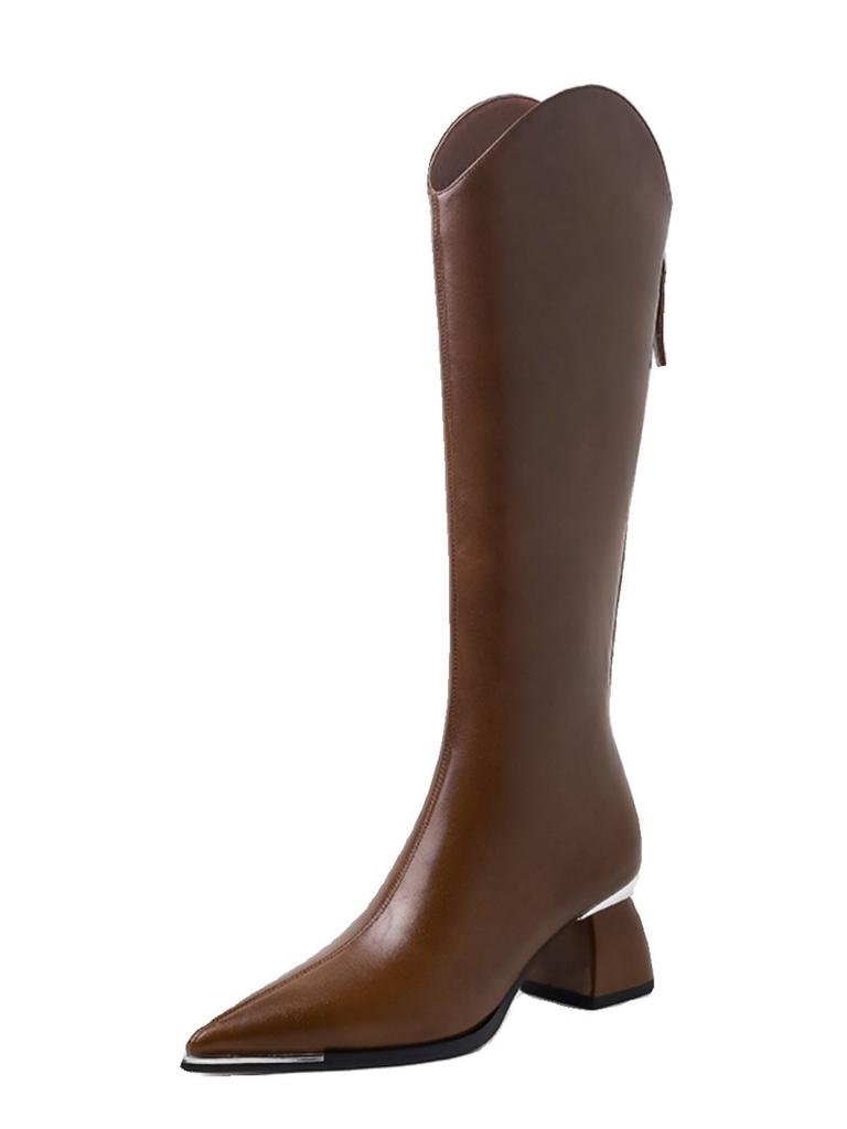 Slim Pointed Thick-soled Long Boots for Women, Soft Leather Shoes, High Heel Shoes
