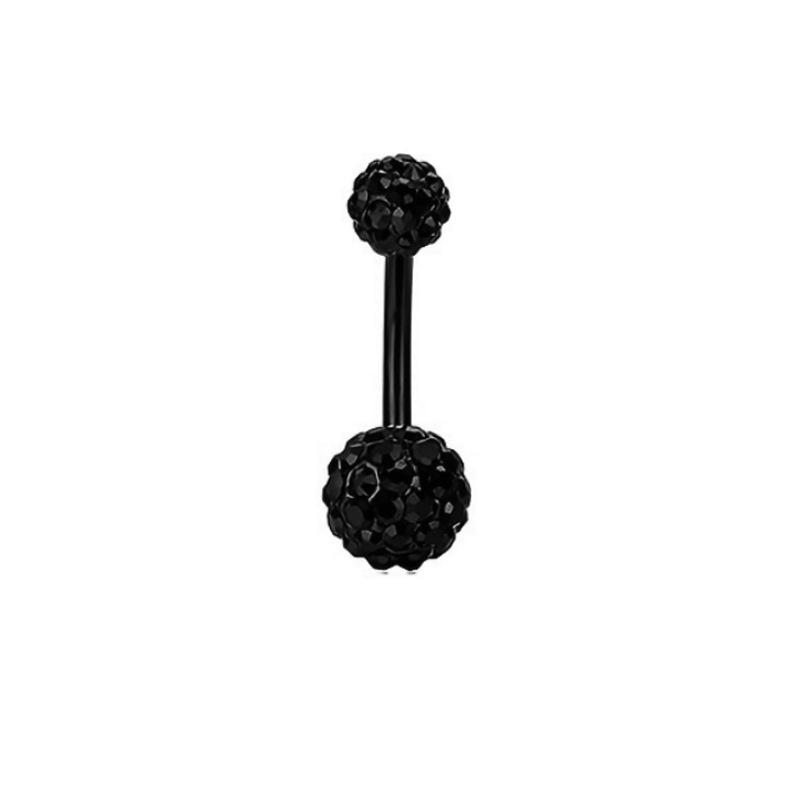 Heart-Shaped Black Navel Ring with Planet and Moon Design