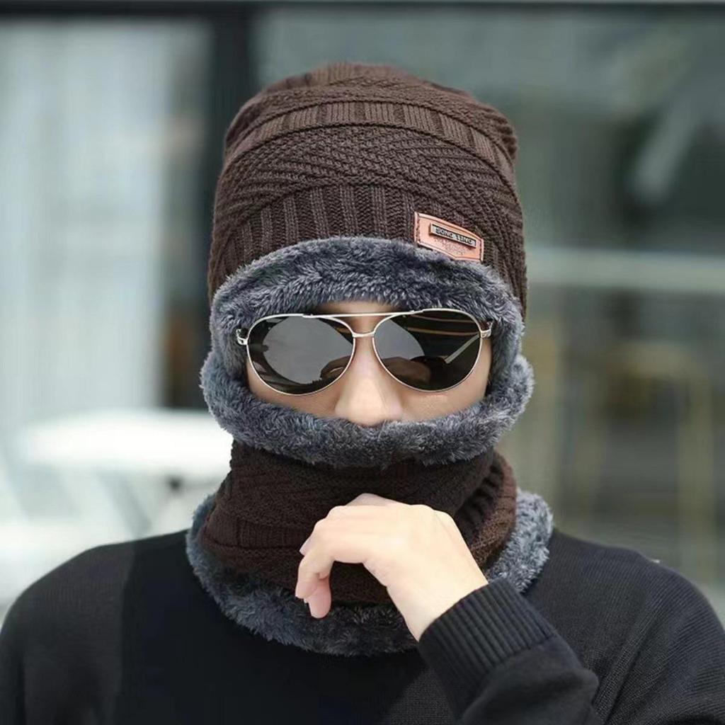 Warm Hat, Knitted Hat, Plush Hat, Thick Hat, Outdoor Hat, Cycling Hat, Pullover Hat, Ear Protection Hat, Cold Neck Cover, Two-piece Set