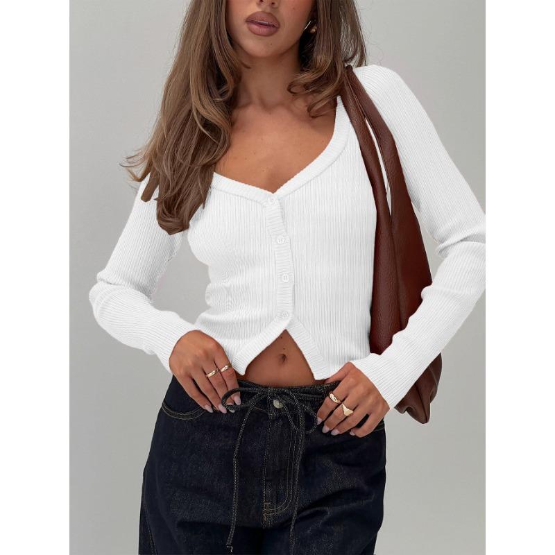 Women S V Neck Long Sleeve Ribbed Button Front Cardigan