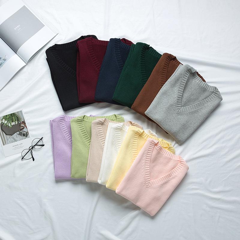 Autumn Winter V-neck Women Pullover Knitted Sweater Vest Solid Color Fashion Loose Casual Sleeveless Simple Office Tops Elegant Women Clothing