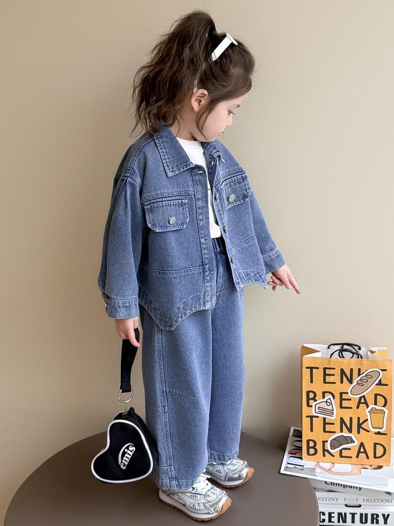 2025 Stylowy Jesienny Dżinsowy Kombinezon dla Dziewczynek - Modny Dwuczęściowy Dżinsowy Strój