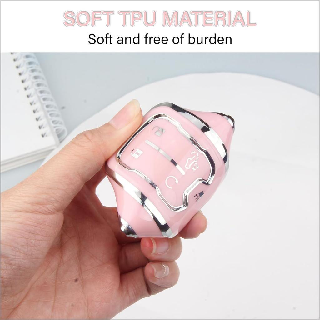 QBUC for GMC Key Fob Cover with Keychain Chrome Silver Trim Soft TPU Protection Case Compatible with GMC Acadia Sierra Terrain and Chevy Silverado