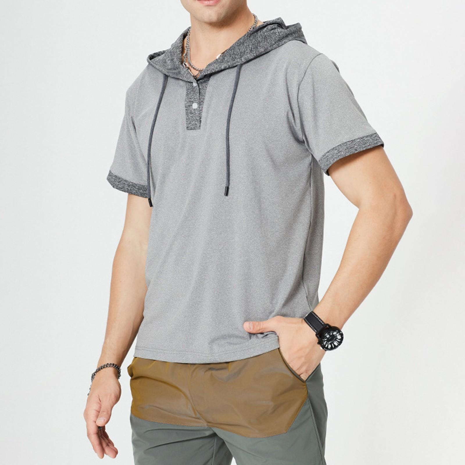 

Мужская летняя футболка с коротким рукавом и капюшоном для бега и фитнеса на открытом воздухе XL