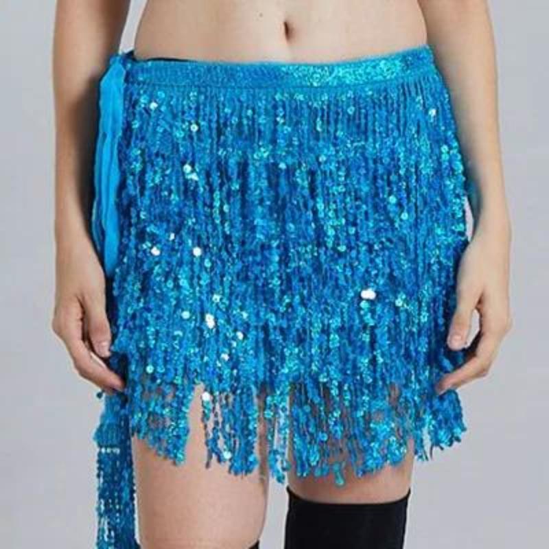 

1 Pcs Fringed Waist Chain Belly Dance Waist Chain Indian Bohemian Lace-up Waist Scarf Sequined Fringed Skirt New Sequined skyblue