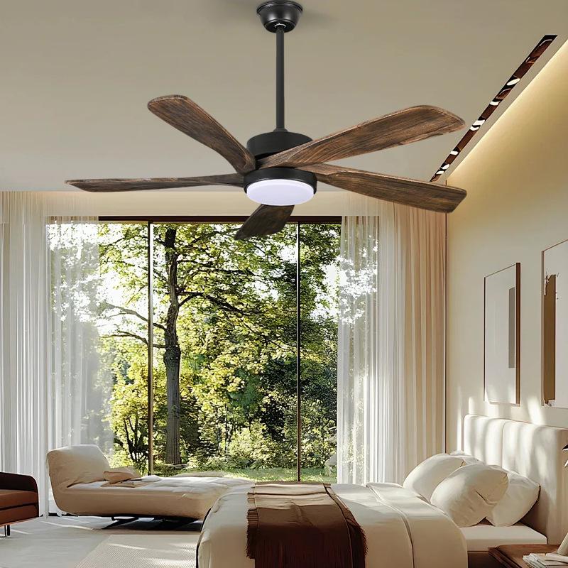 Retro Leaf Wood Grain Ceiling Fan Light for Home and Restaurant
