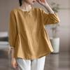 Women Loose Casual Blouse Cotton Solid Color V Neck Summer Half Sleeve T-shirt Plus Size