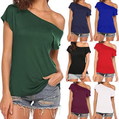 Camisetas informales de manga corta con hombros descubiertos para mujer, blusa holgada de verano